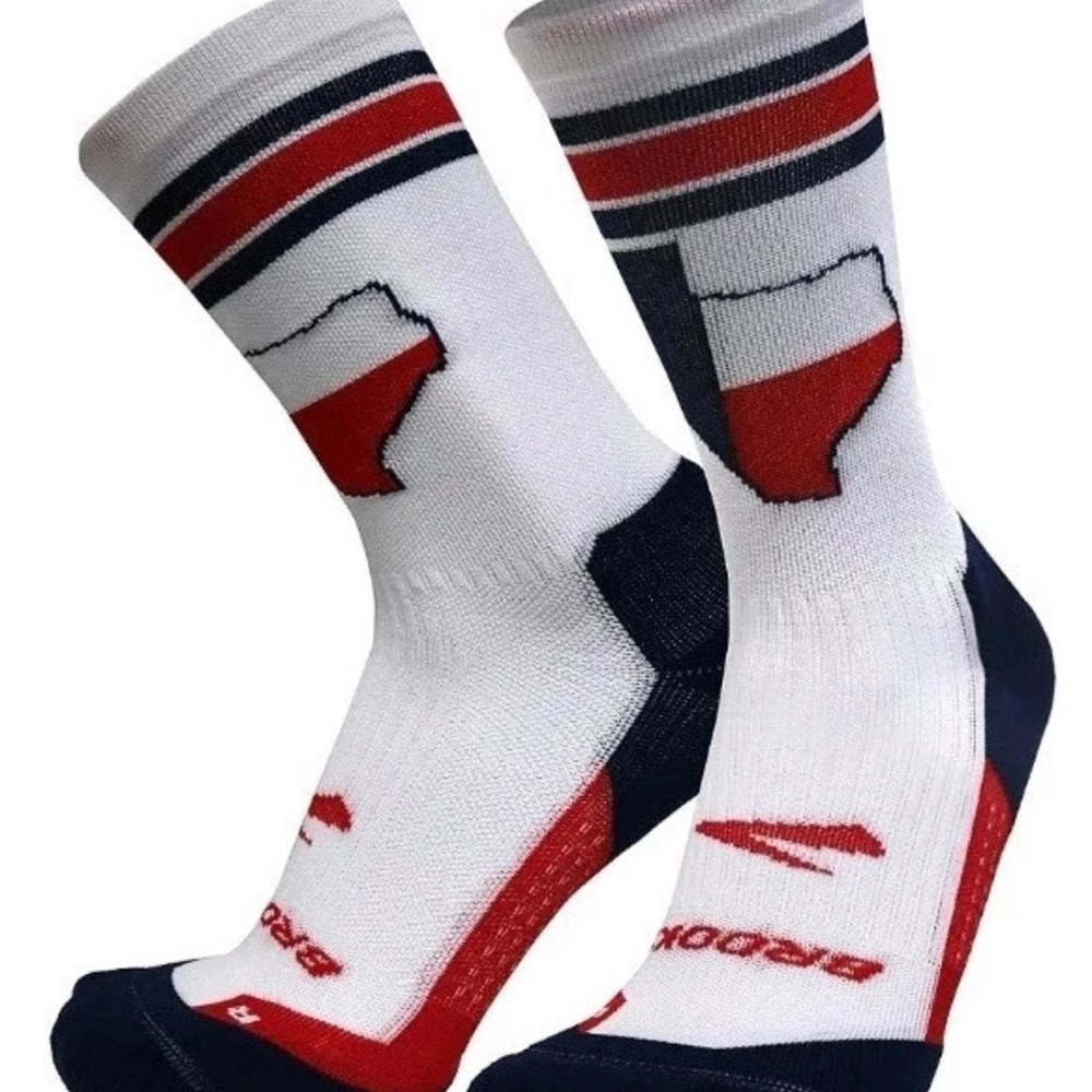 NWT Set Brooks Ghost Crew Socks Knit Red White Blue TEXAS Themed Unisex Medium